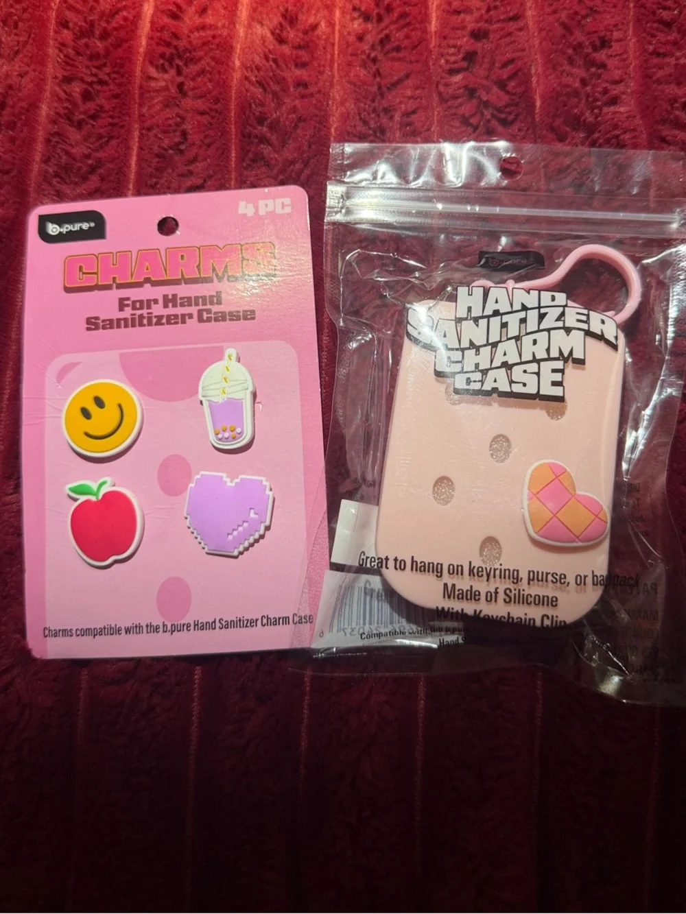 Pink Hand Sanitizer Charm Case with Decorative Charms